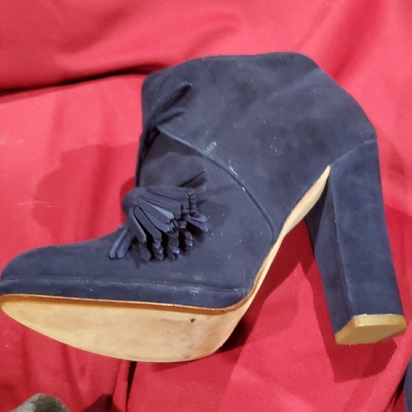 Cole Haan Blue Suede Heeled Boots with Lace-Up Detail - Picture 10 of 11
